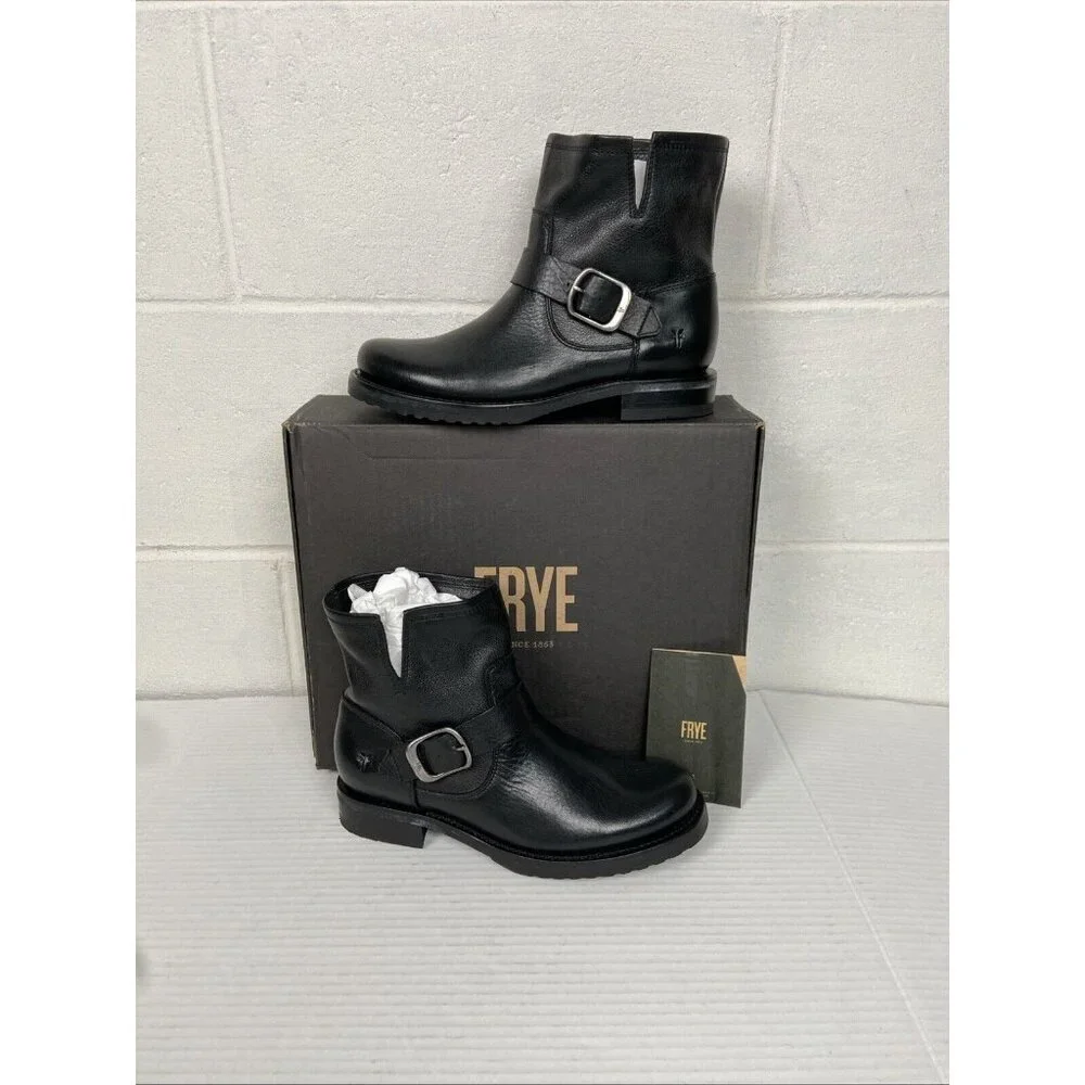 NEW Frye Veronica Women's Black Leather Buckled Bootie Waterproof Biker‎ Boots